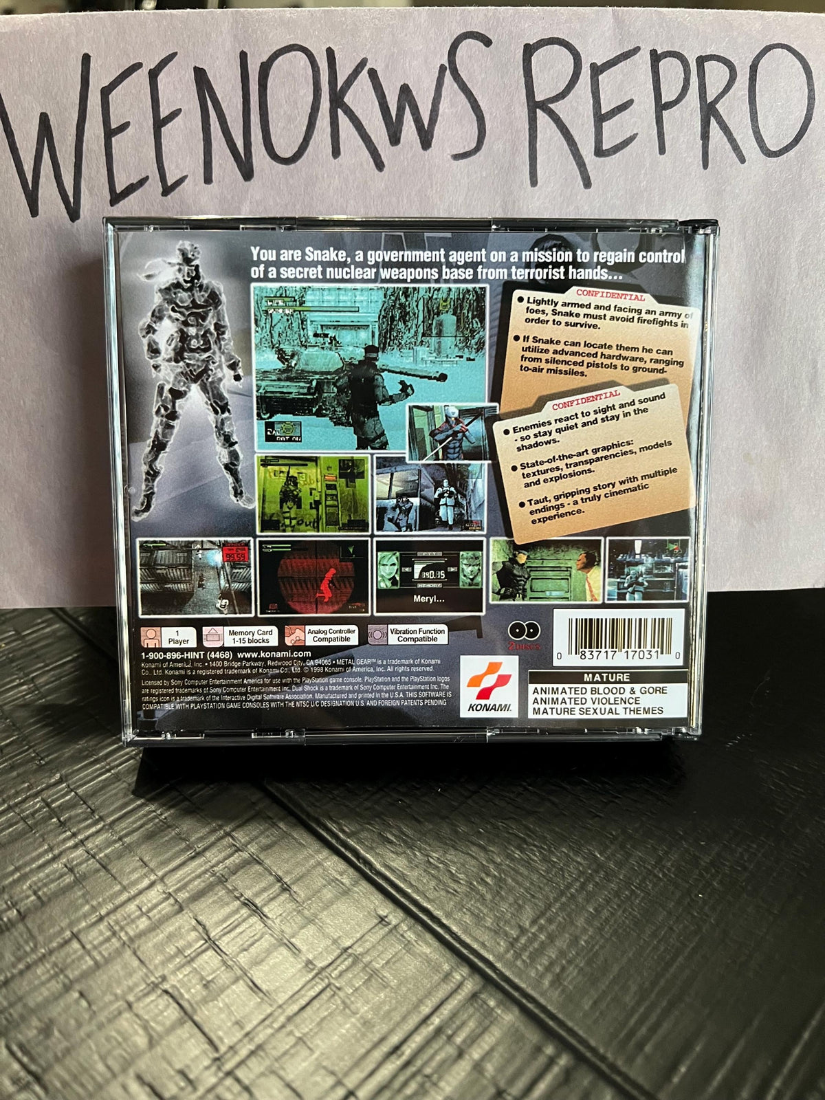 Metal Gear Solid 1 REPLACMENT CASE No Disc black label ps1