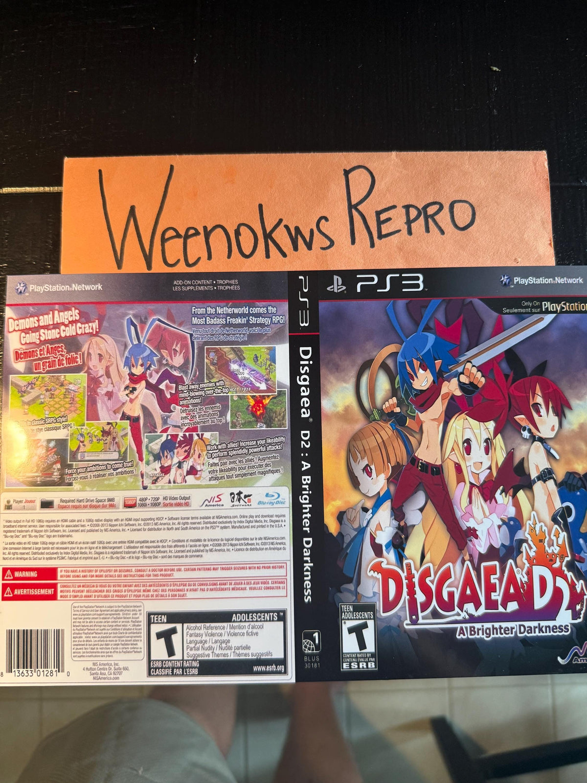 Disgaea D2 A Britghter Darkness REPLACEMENT Artwork Only No Case! Ps3