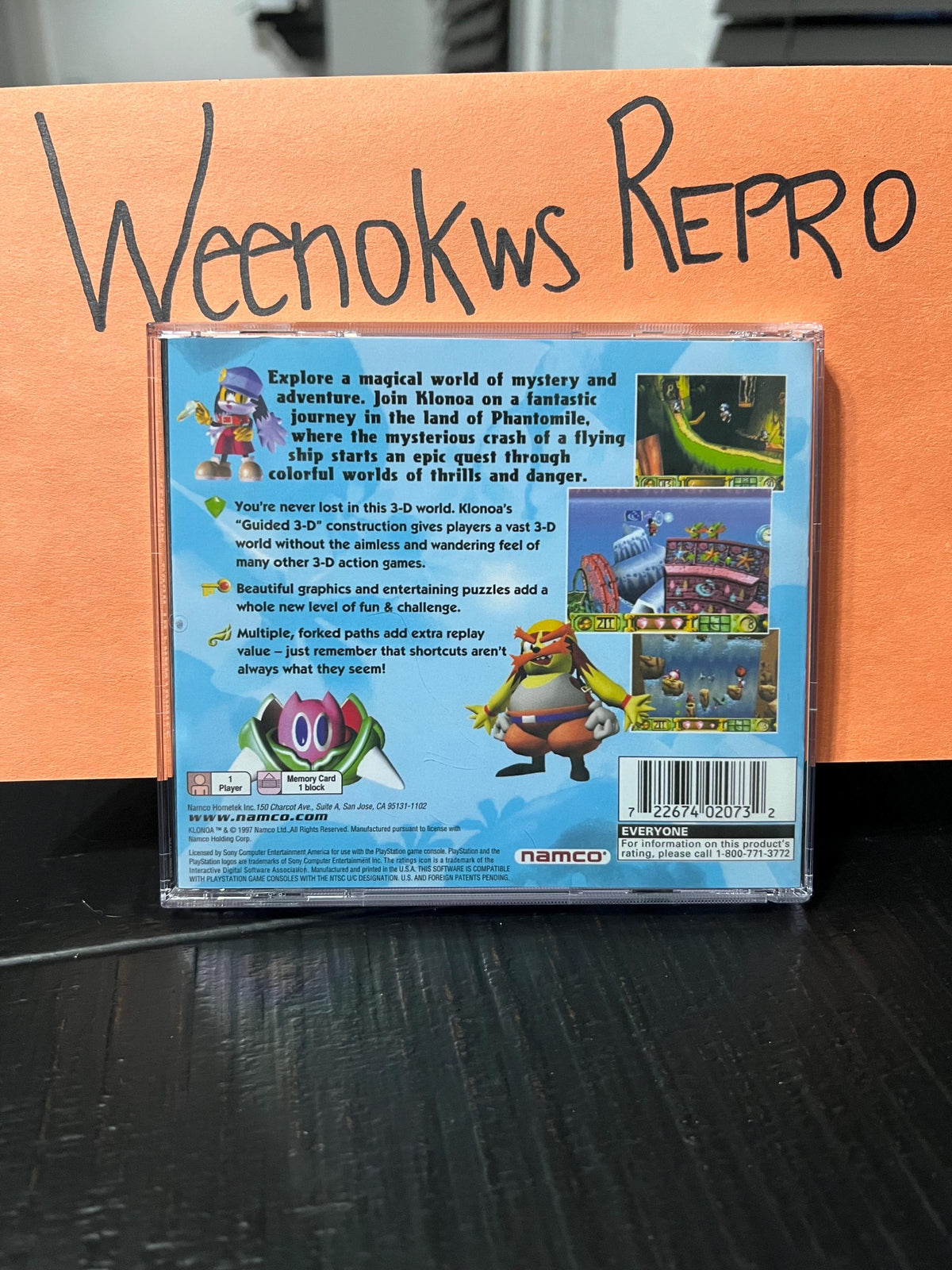 Klonoa Door to Phantomile REPLACMENT CASE No Disc! Ps1