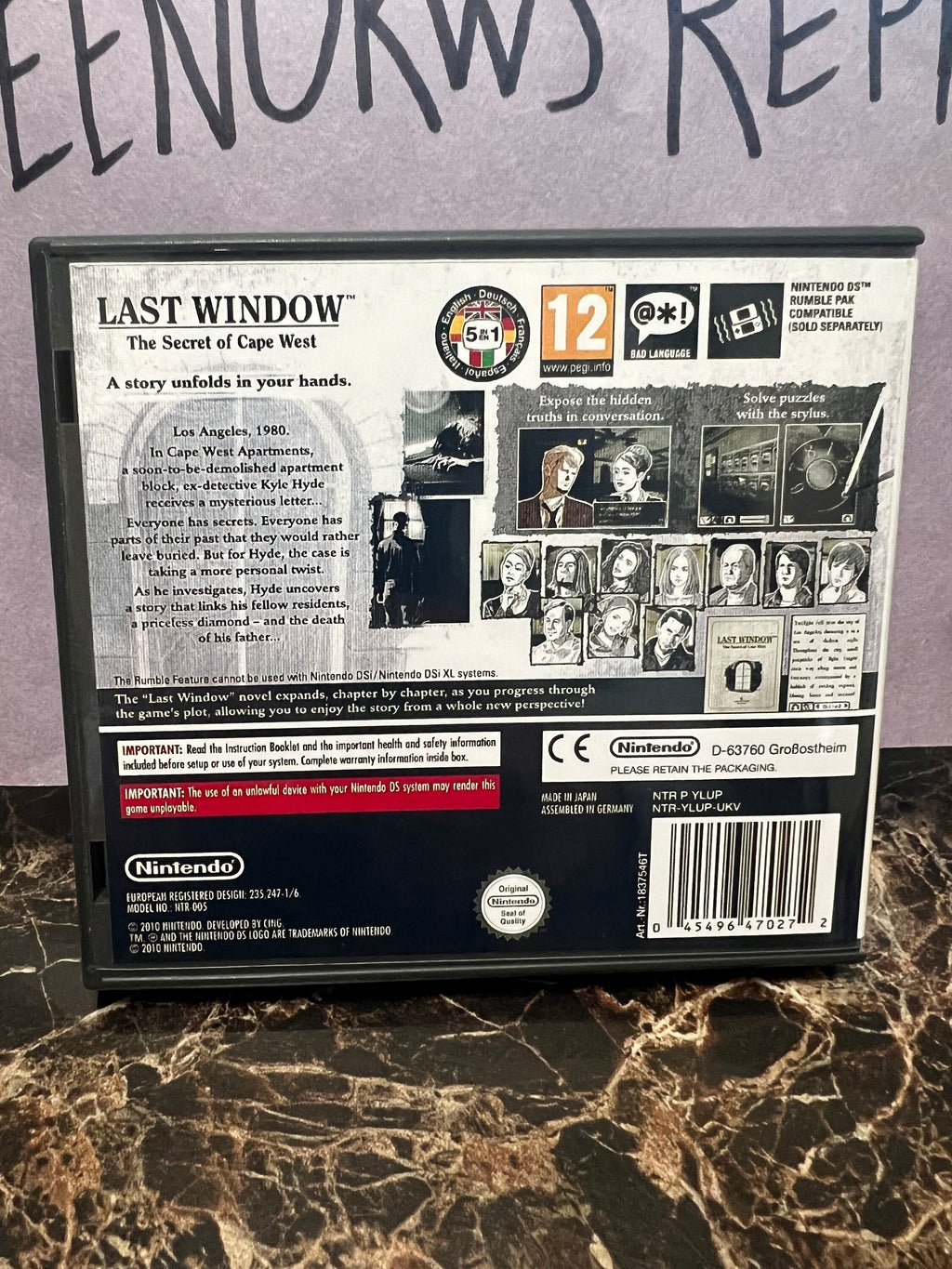 Last Window The Secret of Cape West REPLACEMENT CASE No Game! Nintendo DS