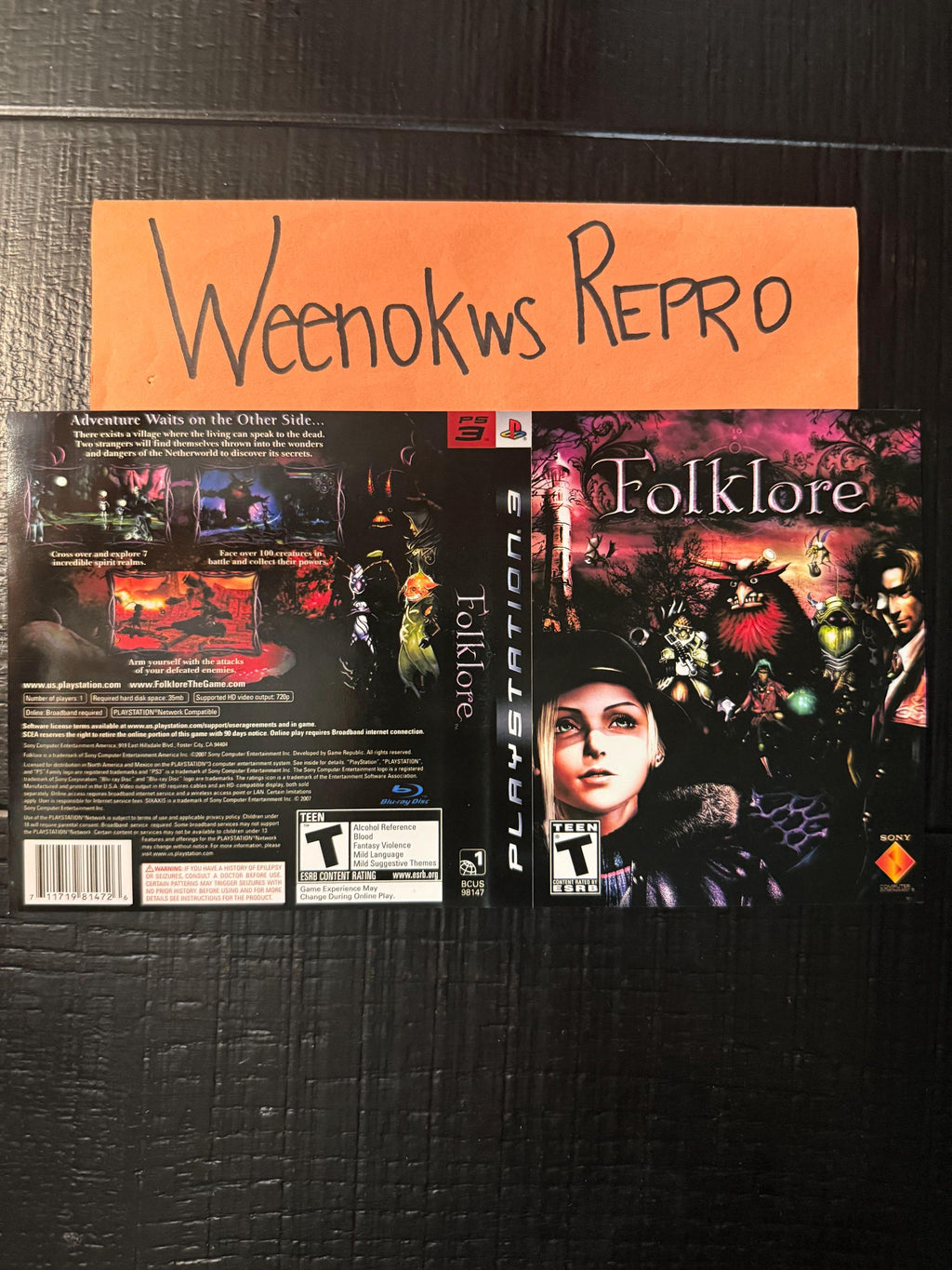 Folklore REPLACEMENT Artwork Only No Case! Ps3