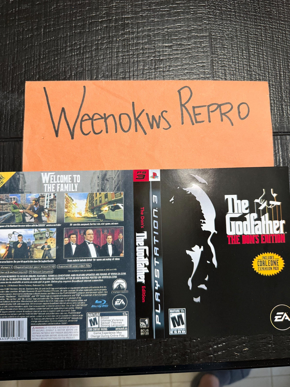 The Godfather The Don’s Edition REPLACEMENT Artwork Only No Case! Ps3