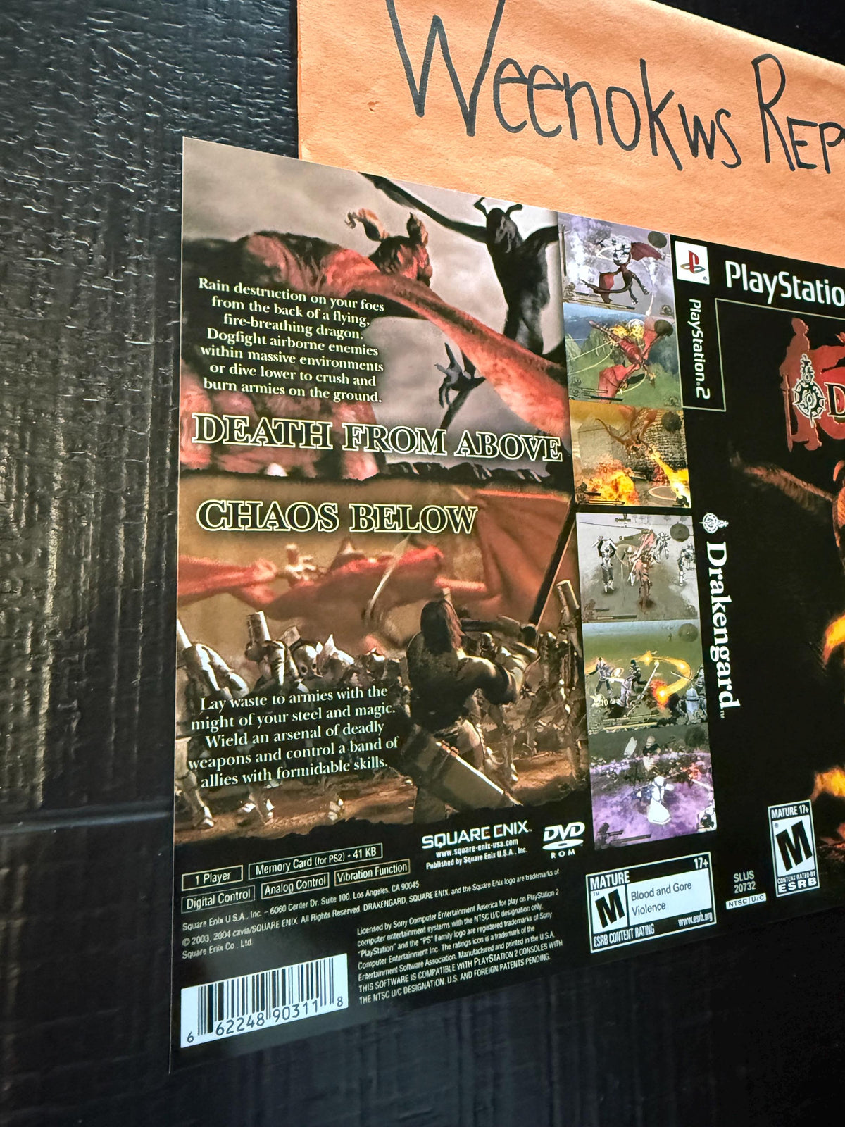 Drakengard 1 REPLACEMENT Art Only! No Disc No Case Ps2