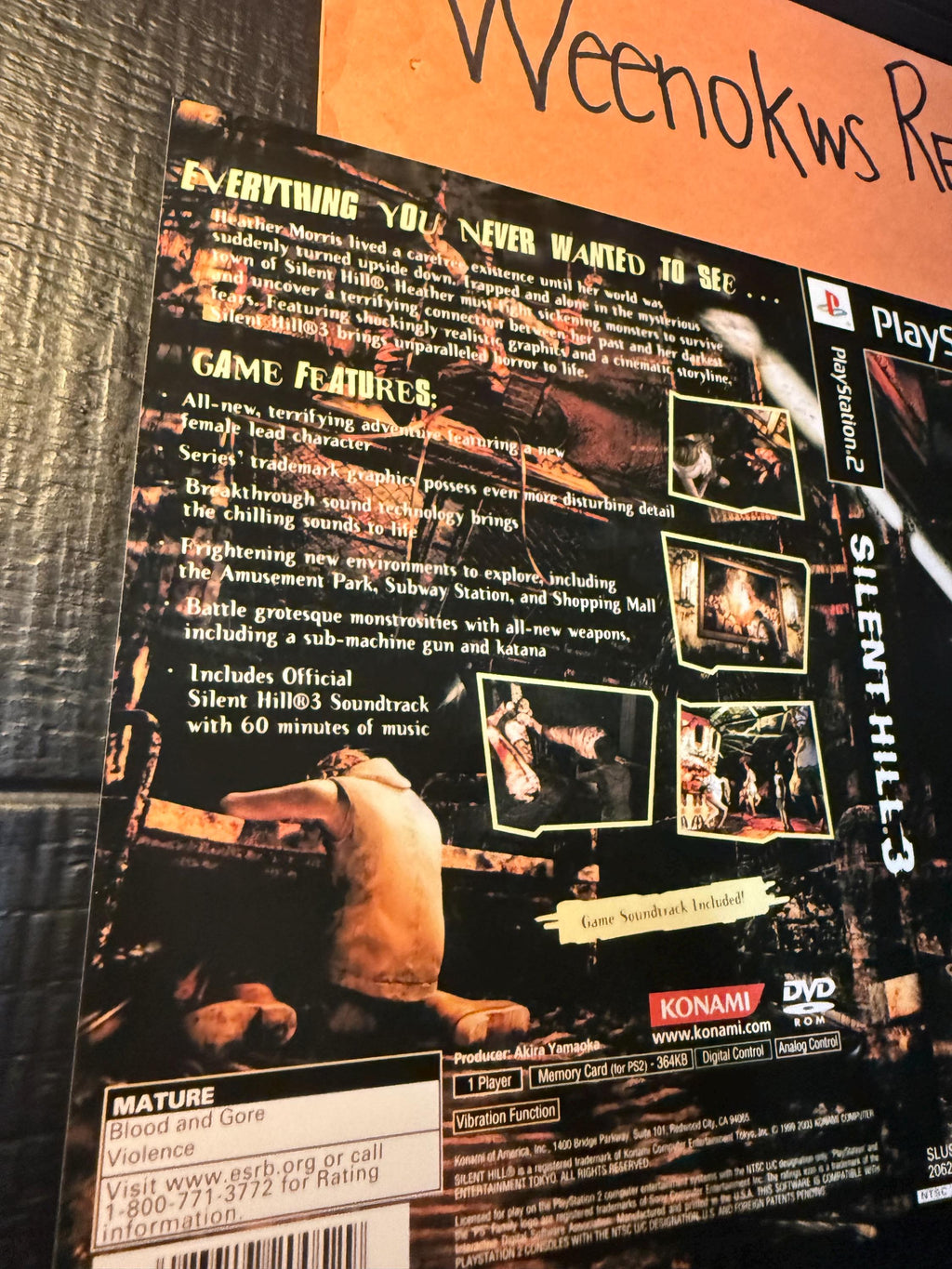 Silent Hill 3 REPLACEMENT Art Only No Disc No Case Ps2