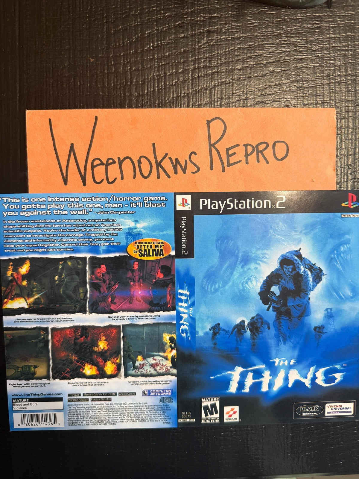 The Thing REPLACEMENT Artwork Only No Case! Ps2
