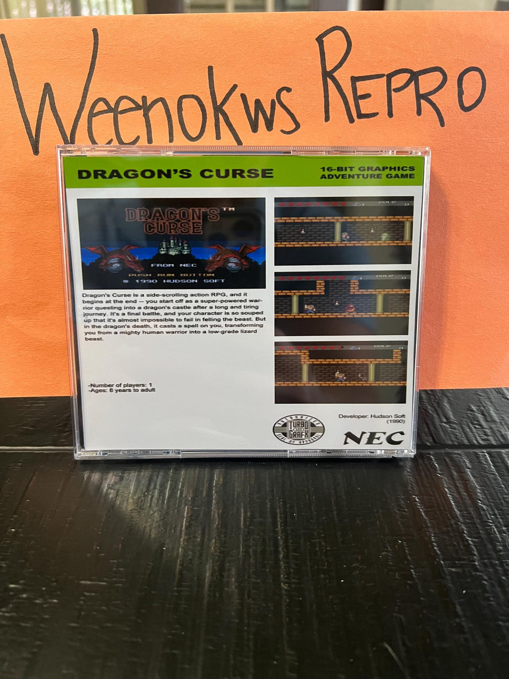 Dragon’s Curse REPRODUCTION case No Game ! Turbografx 3D printed