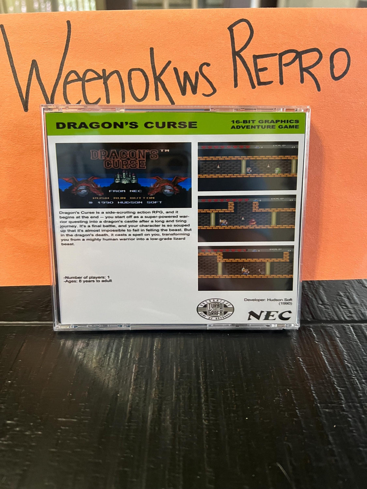Dragon’s Curse REPRODUCTION case No Game ! Turbografx 3D printed