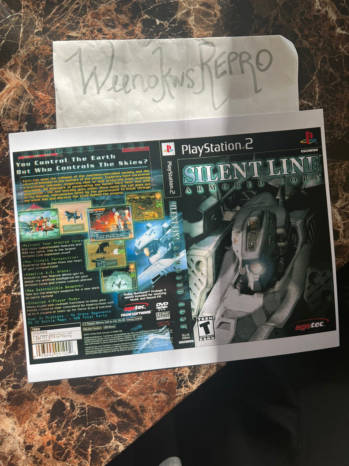 Armored Core Silent Line REPLACEMENT ART No Case No Game! Ps2