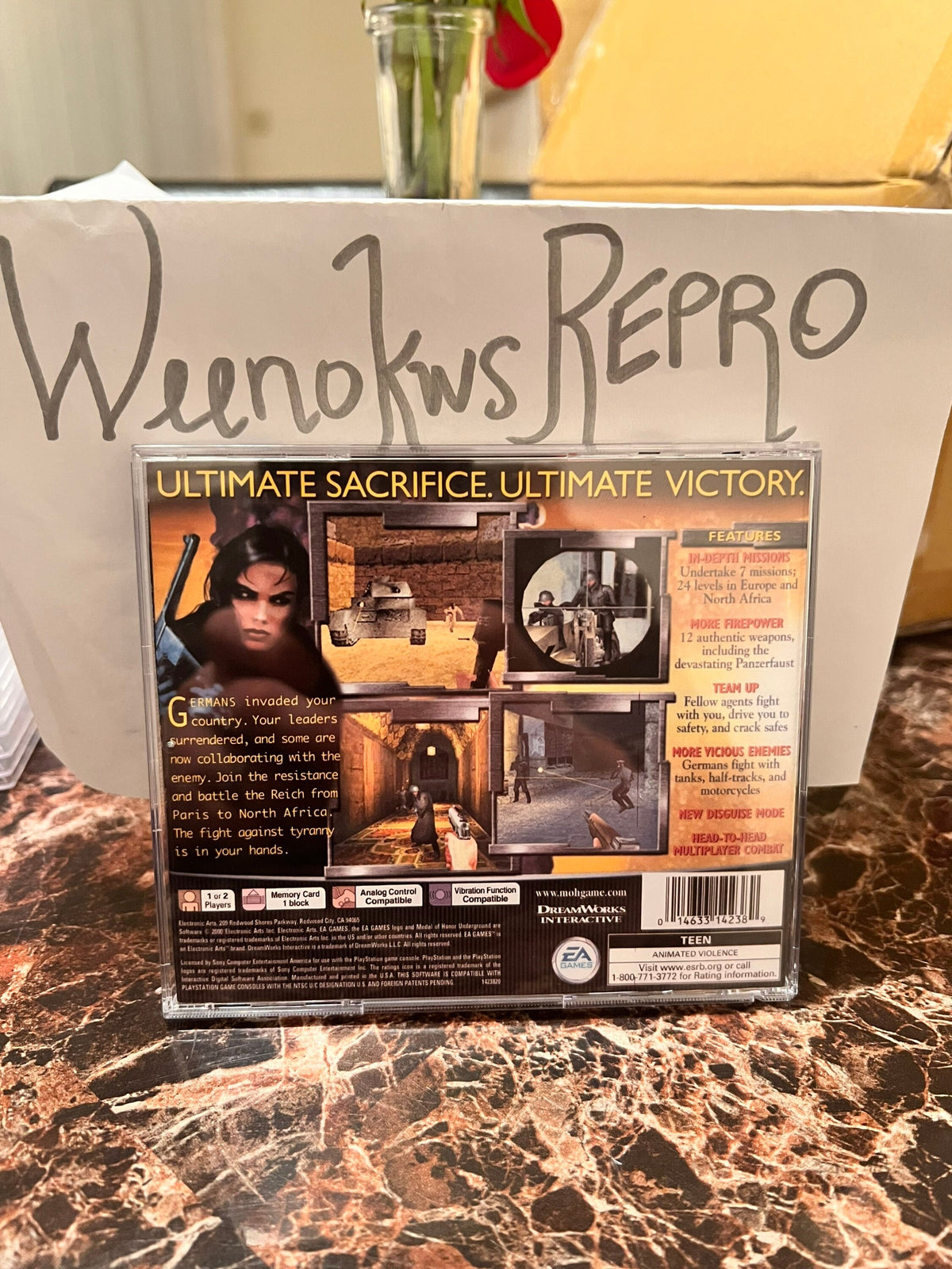 Medal of Honor Underground REPLACEMENT CASE No Disc! Ps1