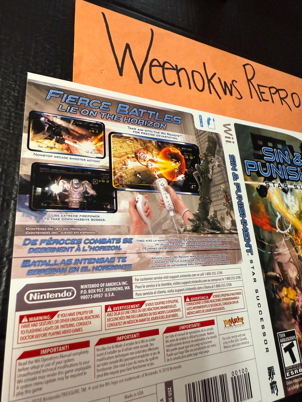 Sin and Punishment Star Successor REPLACEMENT Artwork Only No Case! Nintendo Wii