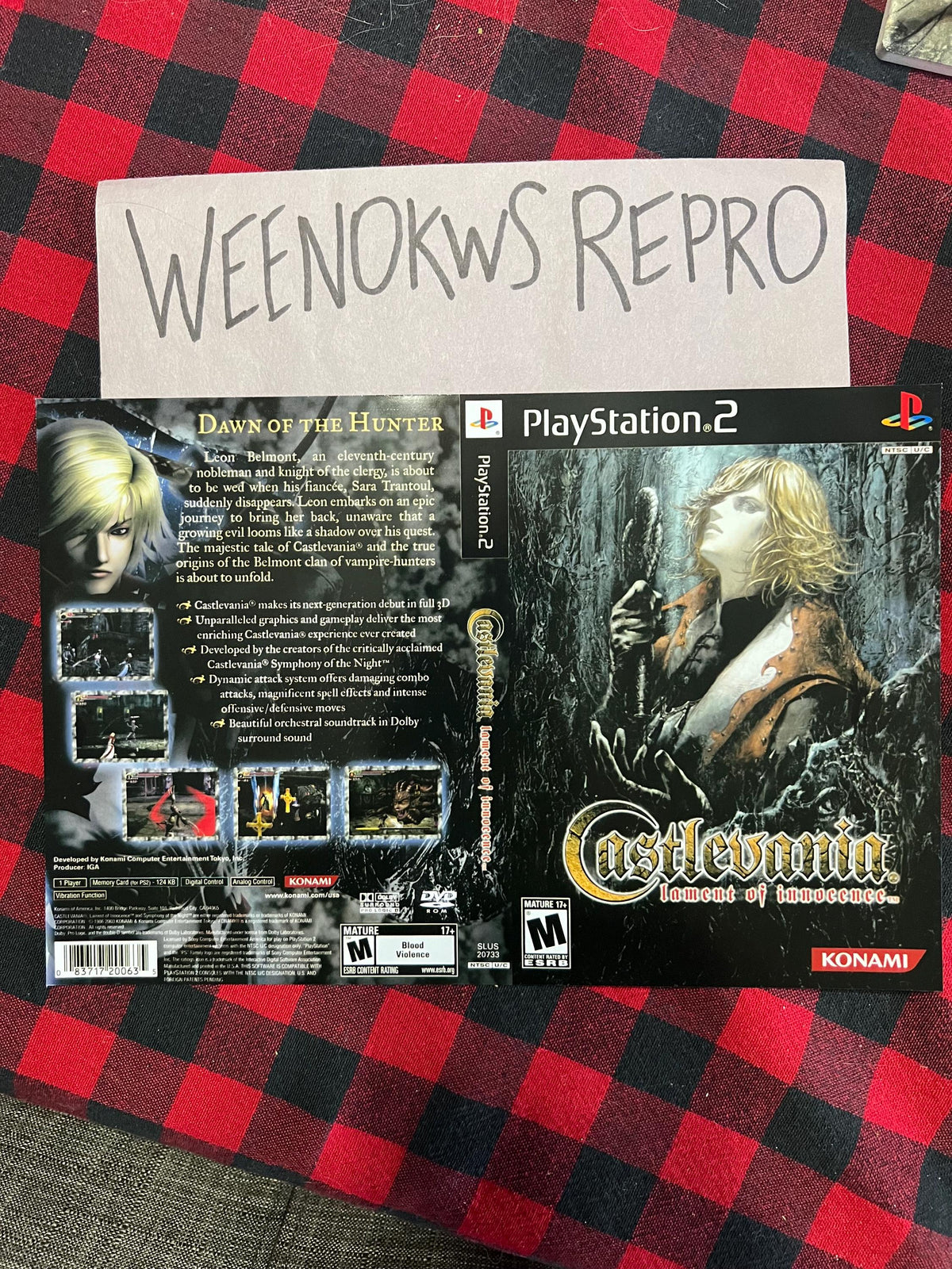 Castlevania Lament of Innocence REPLACEMENT ART Only No Disc No Case Ps2