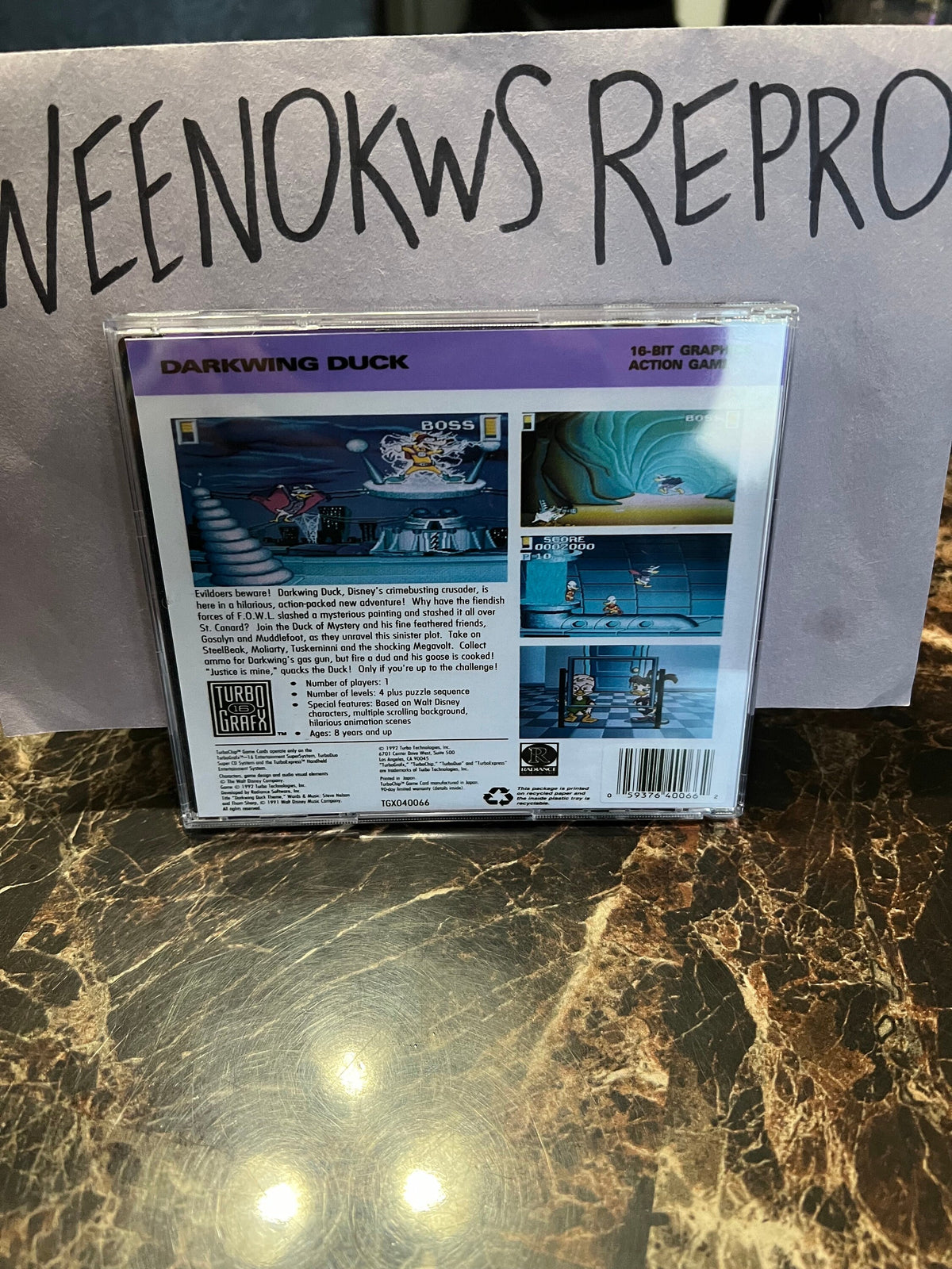Darkwing Duck REPRODUCTION Case No Game 3D Printed Turbo Grafx
