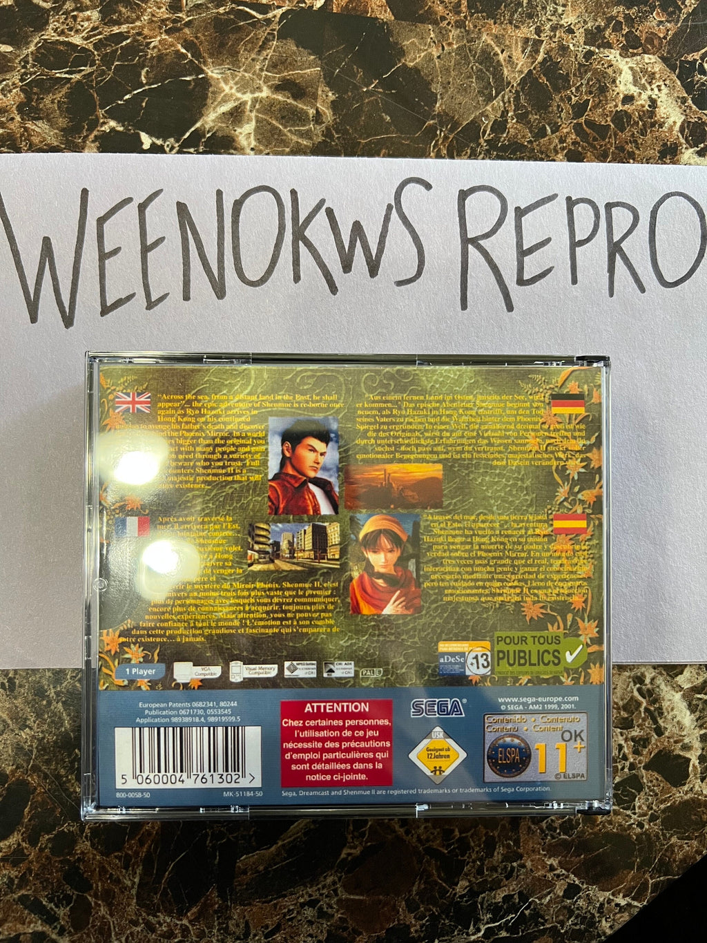 Shenmue 2 II  Dreamcast REPRODUCTION CASE Only No Disc! Multi Disc Thick Case