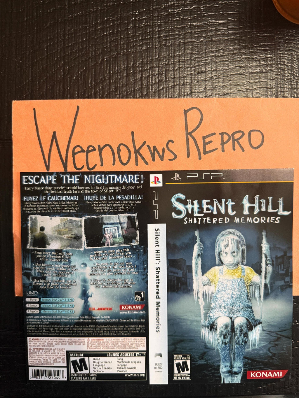 Silent Hill Shattered Memories REPLACEMENT Artwork Only No Case! PSP