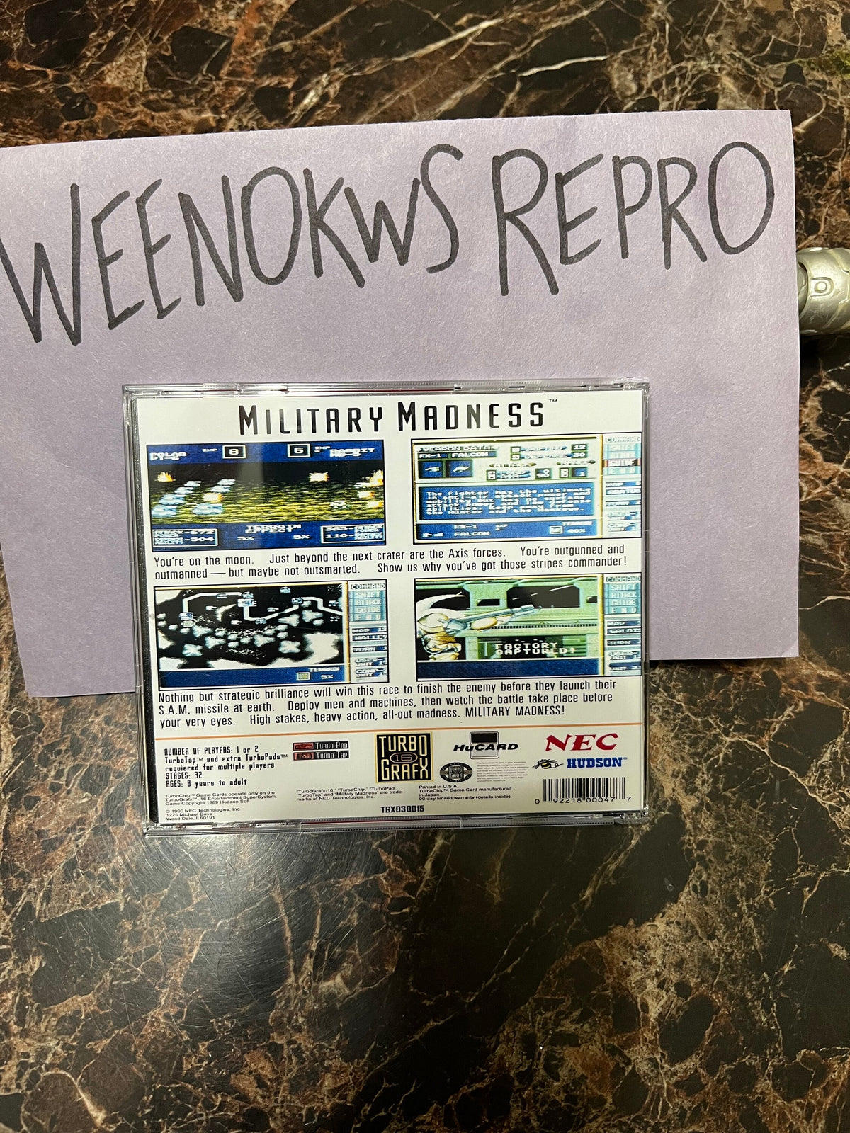 Military Madness REPRODUCTION Case No Game 3D Printed Turbo Grafx