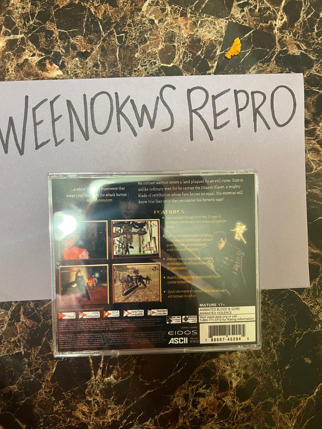 Sword of the Beserk Guts Rage REPRODUCTION CASE No Disc! Dreamcast
