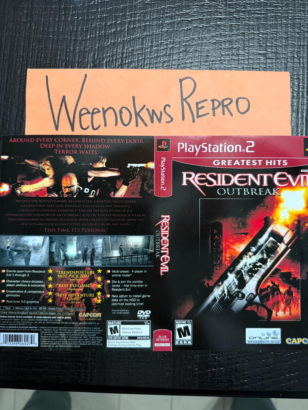 Resident Evil Outbreak Greatest Hits REPLACEMENT ART Only No Disc No Case Ps2