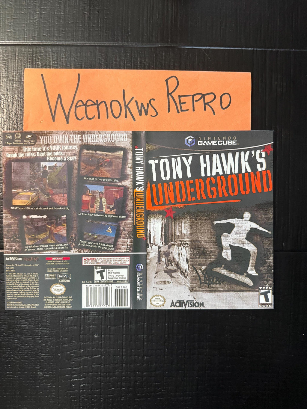 Tony Hawk’s Underground REPLACEMENT Art Only No Case! GameCube