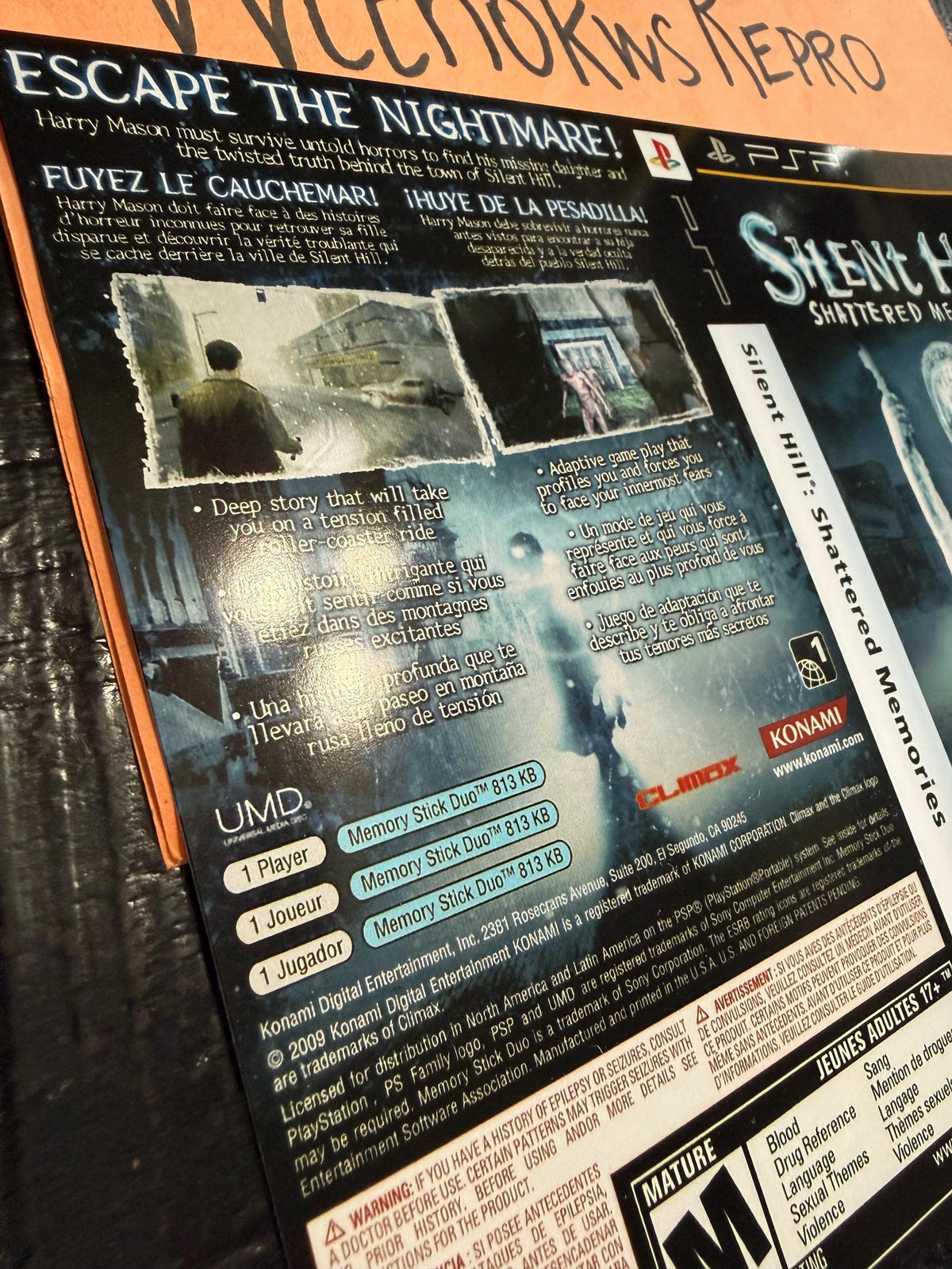 Silent Hill Shattered Memories REPLACEMENT Artwork Only No Case! PSP