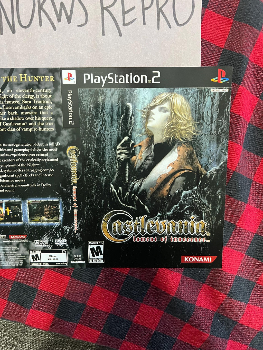 Castlevania Lament of Innocence REPLACEMENT ART Only No Disc No Case Ps2