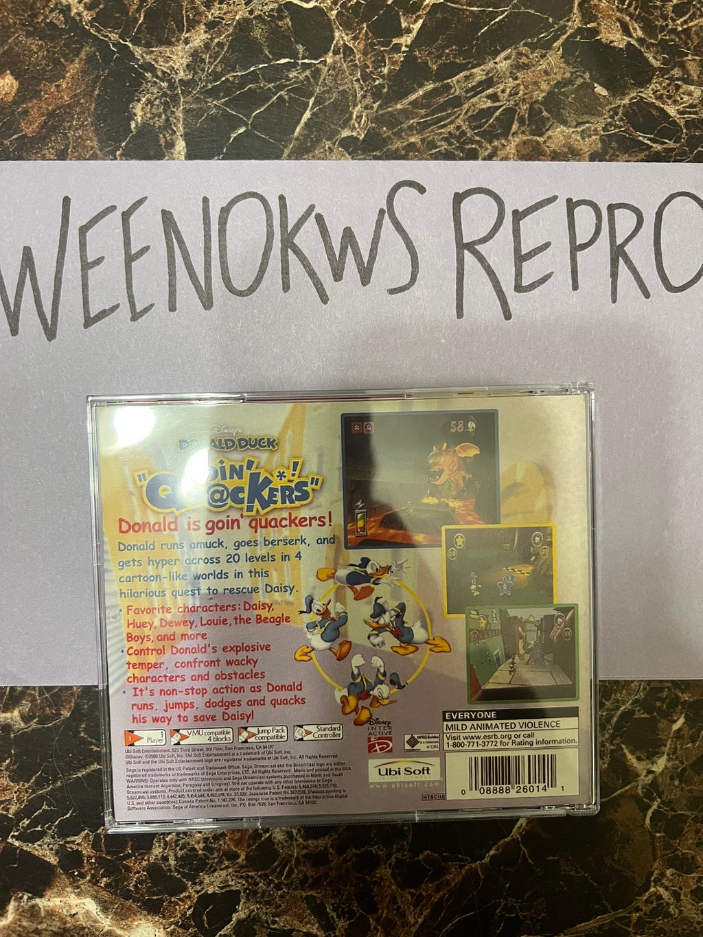 Donald Duck Goin Quackers  REPRODUCTION CASE No Disc Dreamcast