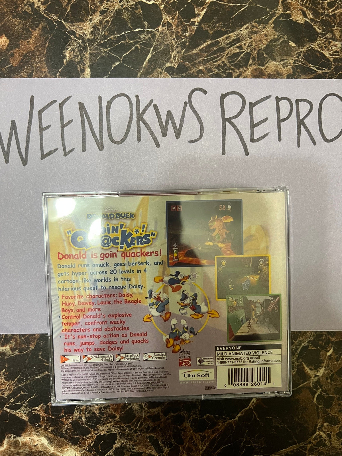 Donald Duck Goin Quackers  REPRODUCTION CASE No Disc Dreamcast