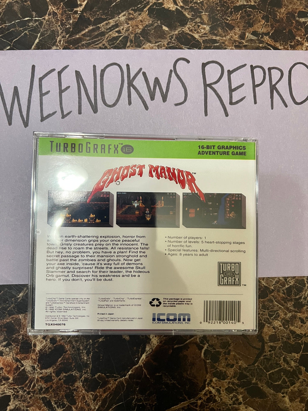 Ghost Manor REPRODUCTION Case No Game 3D Printed Turbo Grafx