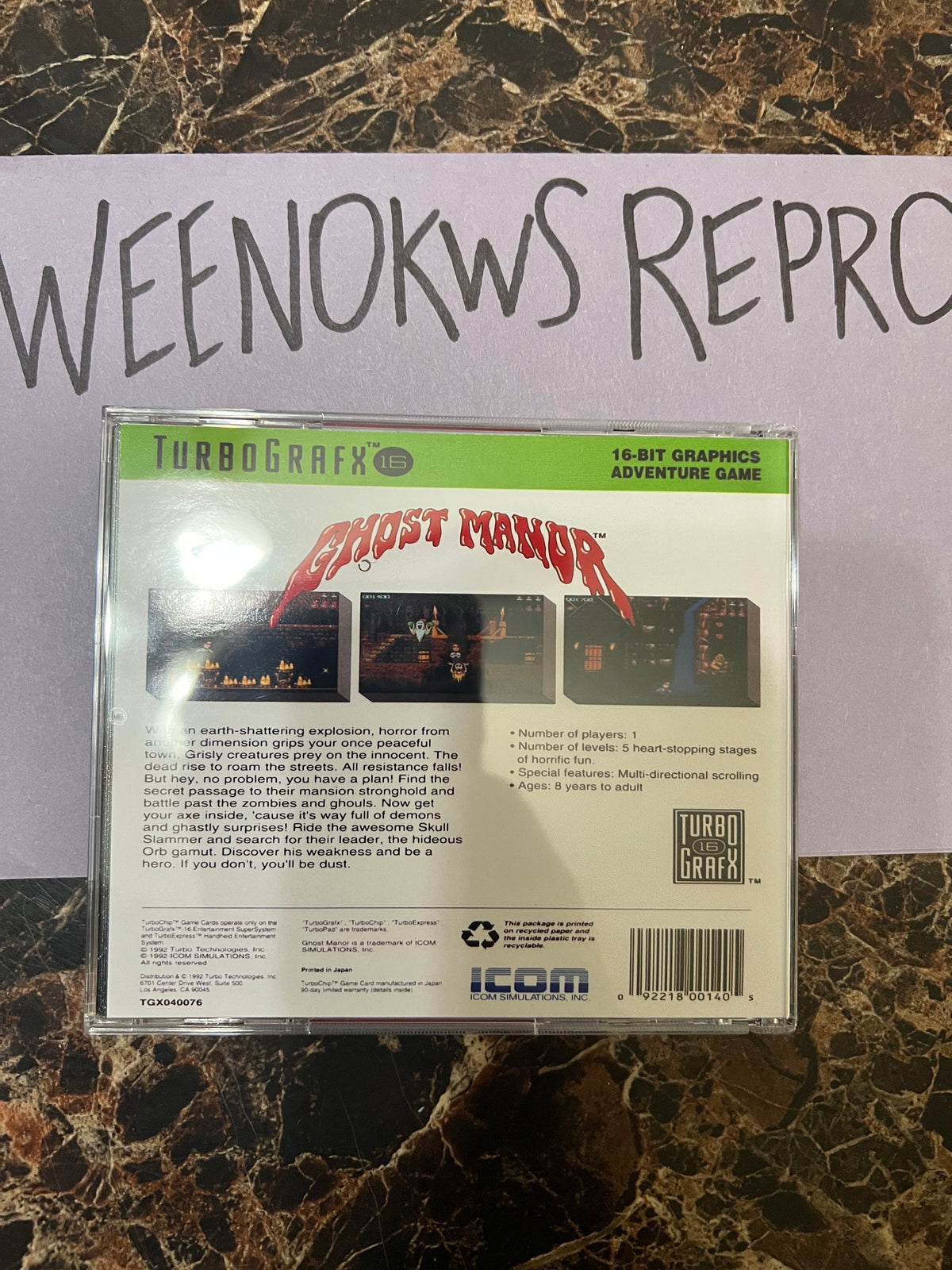 Ghost Manor REPRODUCTION Case No Game 3D Printed Turbo Grafx