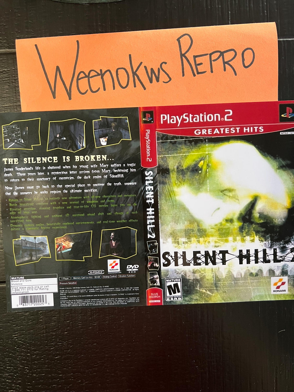 Silent Hill 2 Greatest Hits REPLACEMENT Art Only No Disc No Case ps2
