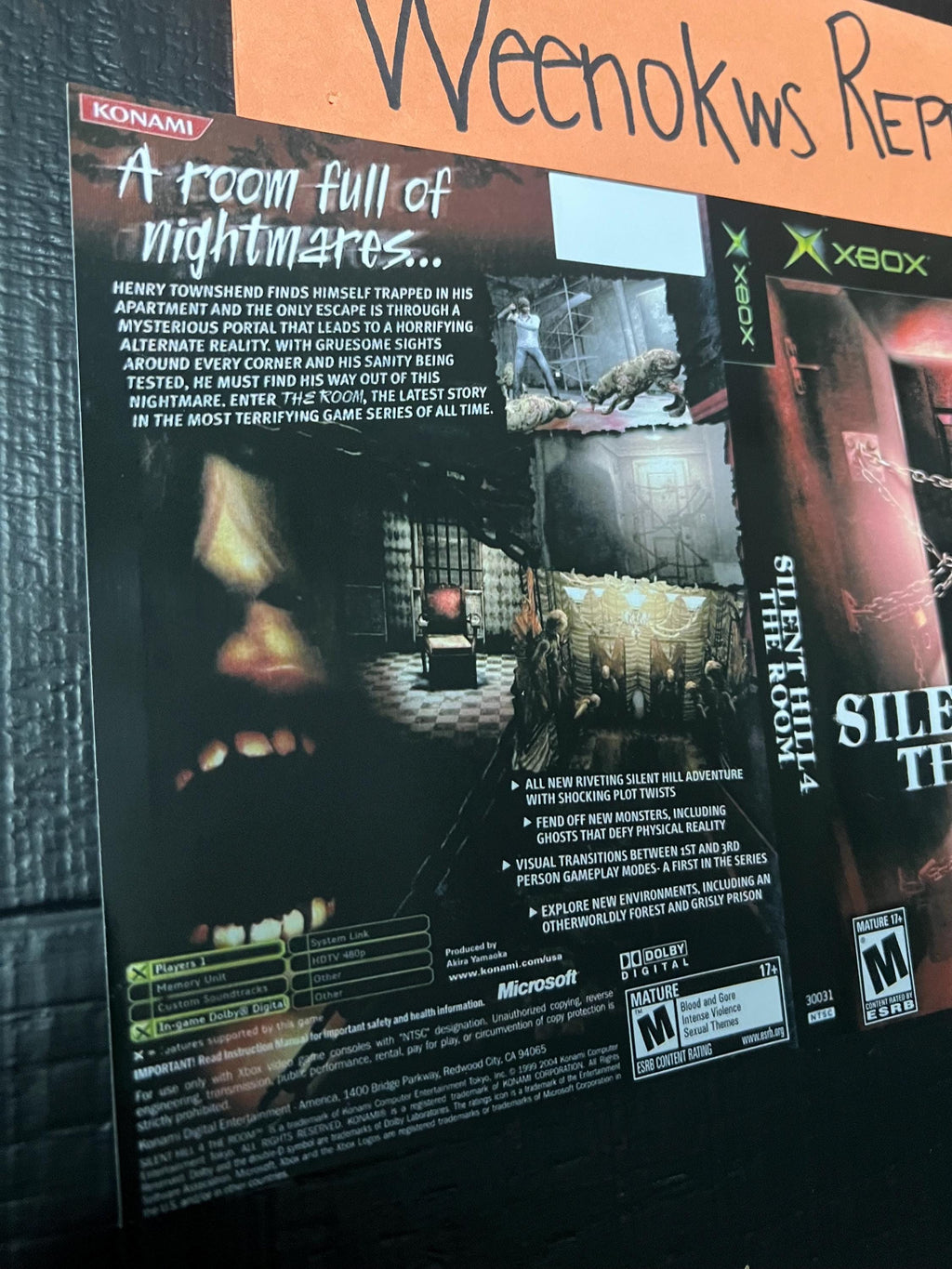 Silent Hill 4 The Room REPLACEMENT ART ONLY No Case! Xbox