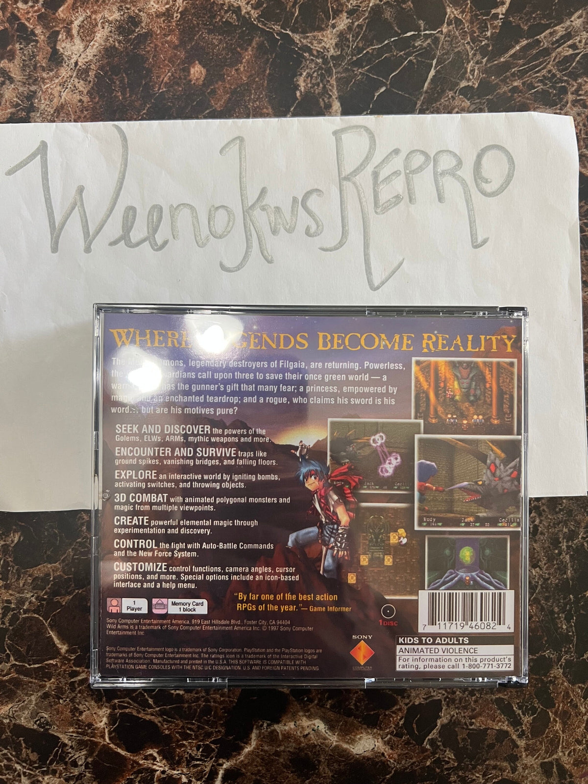 Wild Arms 1 REPLACMENT CASE No Disc! Ps1