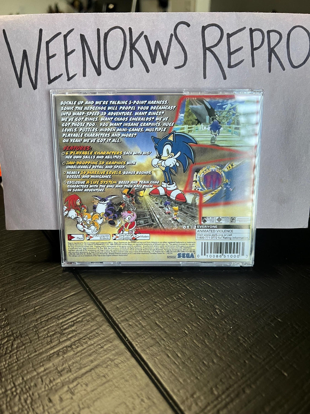 Sonic Adventure 1 Sega Dreamcast Reproduction Case and Artwork Only