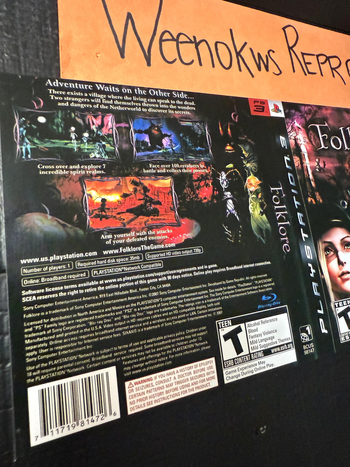 Folklore REPLACEMENT Artwork Only No Case! Ps3