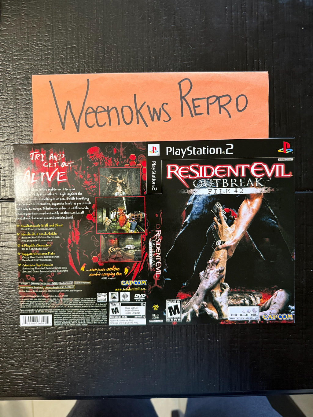 Resident Evil Outbreak File #2 REPLACEMENT ART Only No Disc No Case Ps2