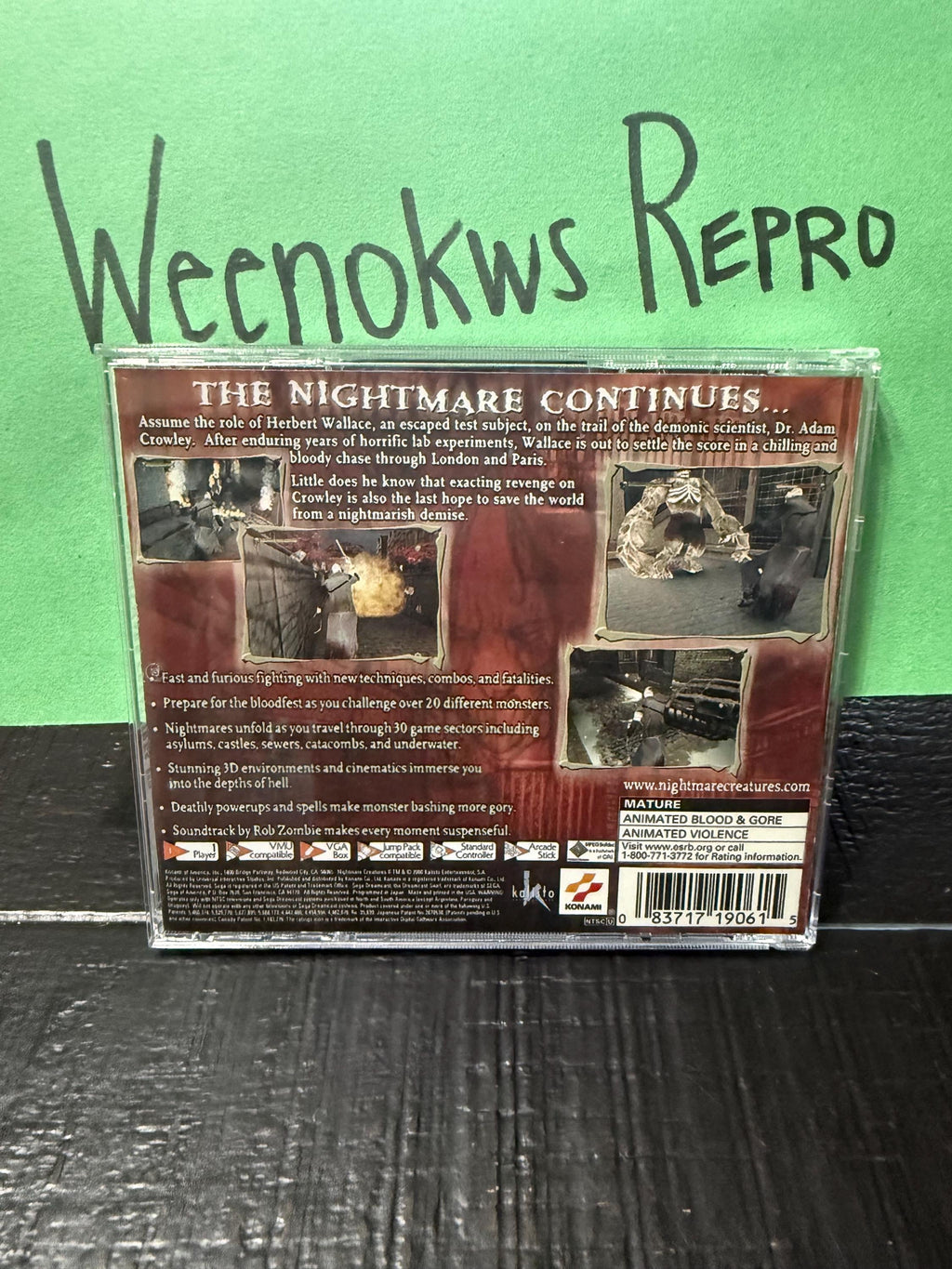 Nightmare creatures 2 REPRODUCTION CASE No disc Dreamcast