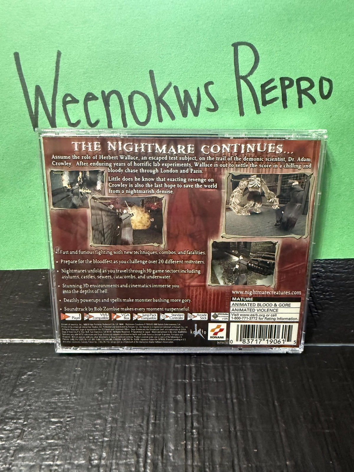 Nightmare creatures 2 REPRODUCTION CASE No disc Dreamcast