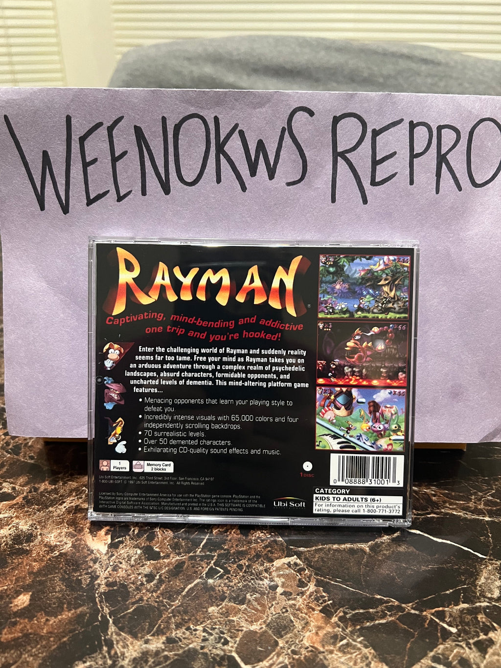 Rayman 1 Greatest Hits Version REPLACMENT CASE No Disc ps1