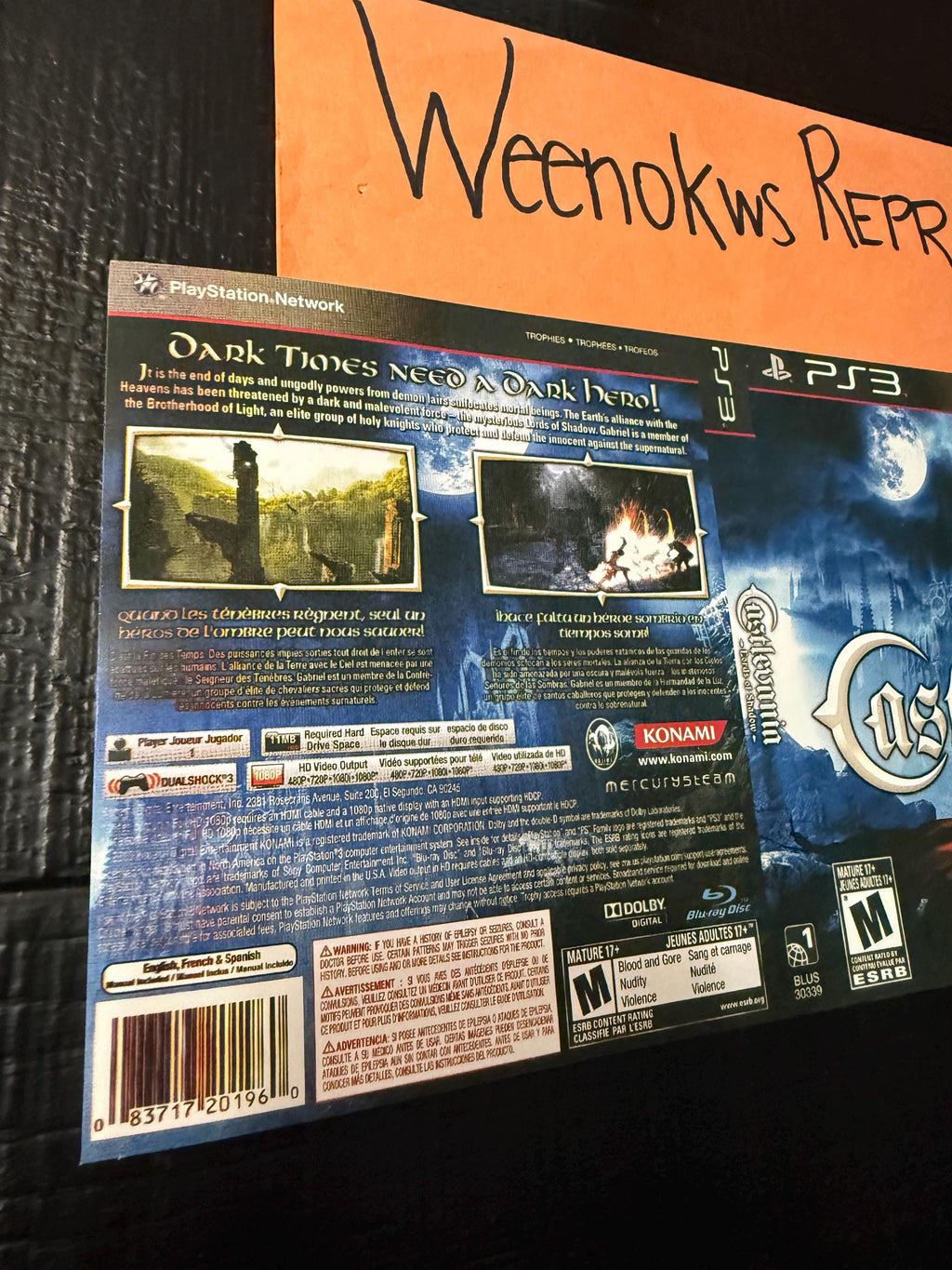 Castlevania Lords of Shadow REPLACEMENT Artwork Only No Case! Ps3