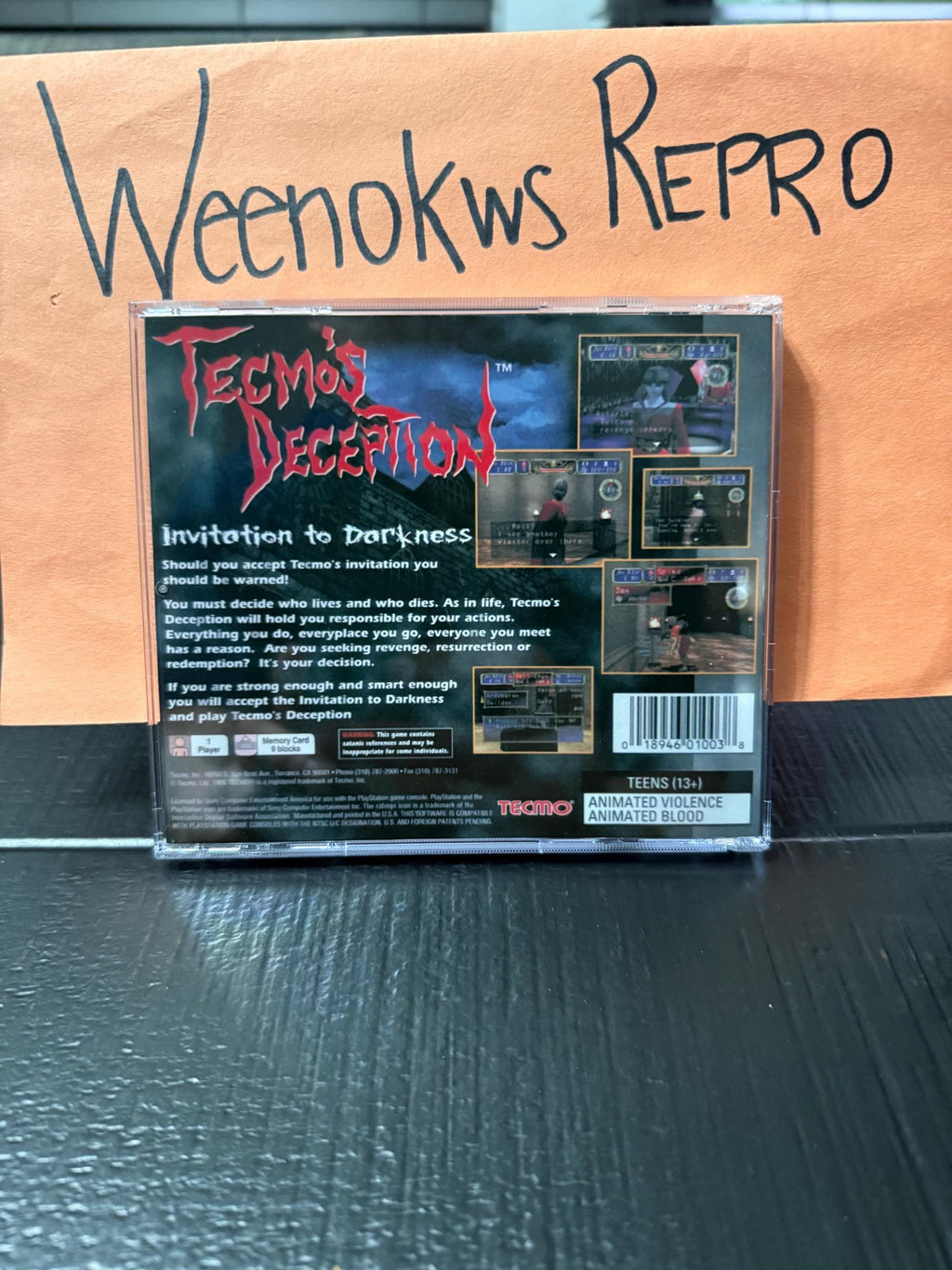 Tecmos Deception REPLACEMENT CASE No Disc ps1