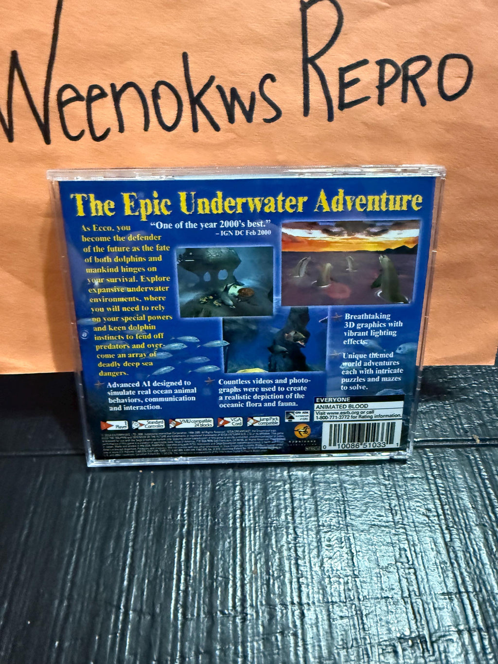 Ecco The Dolphin Defender of the Future REPRODUCTION CASE No Disc Dreamcast