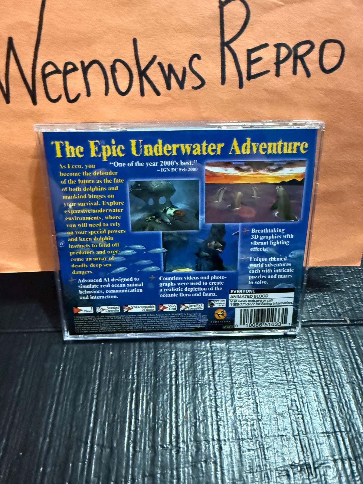 Ecco The Dolphin Defender of the Future REPRODUCTION CASE No Disc Dreamcast