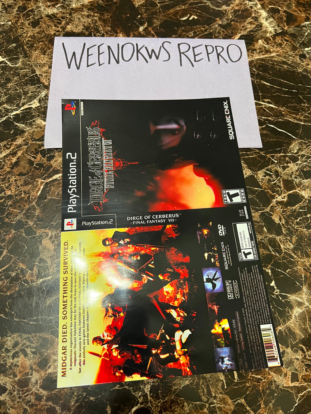 Dirge of Cerberus Final Fantasy VII REPLACEMENT Art only No Case!! Ps2