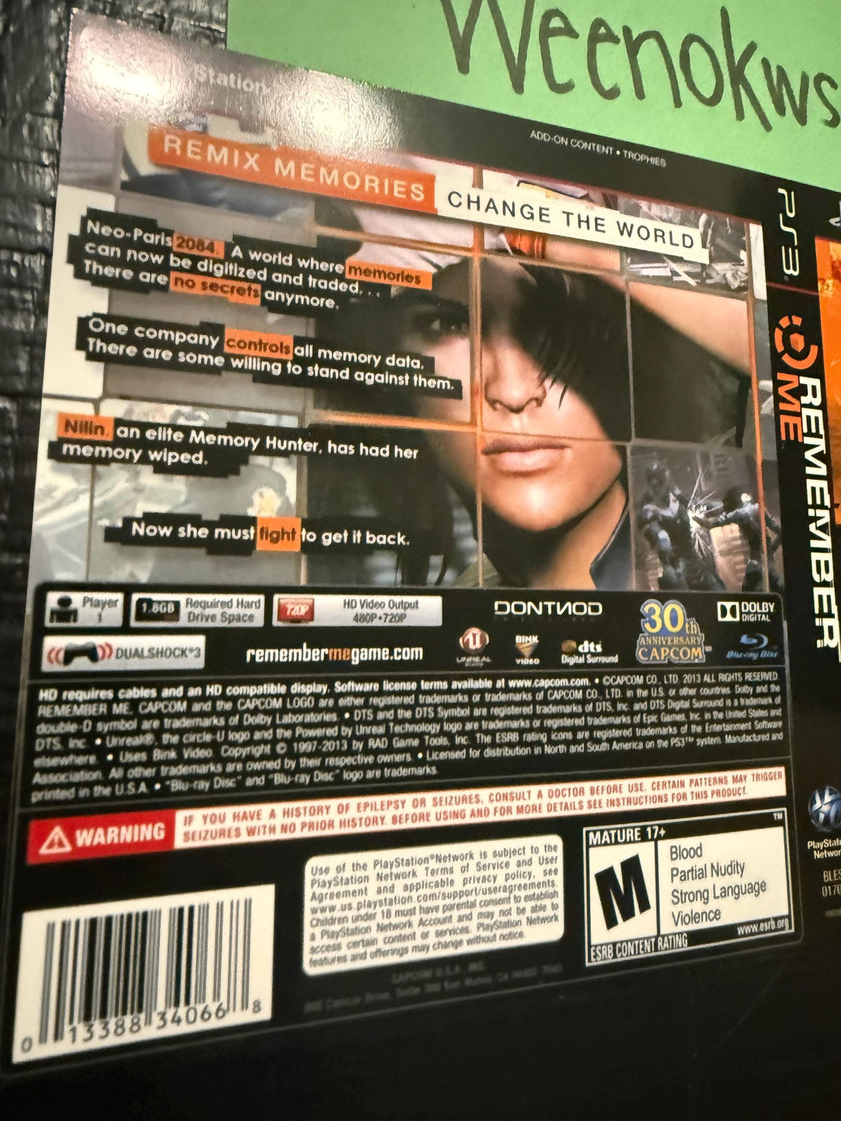 Remember Me REPLACEMENT  Artwork Only No Case! Ps3