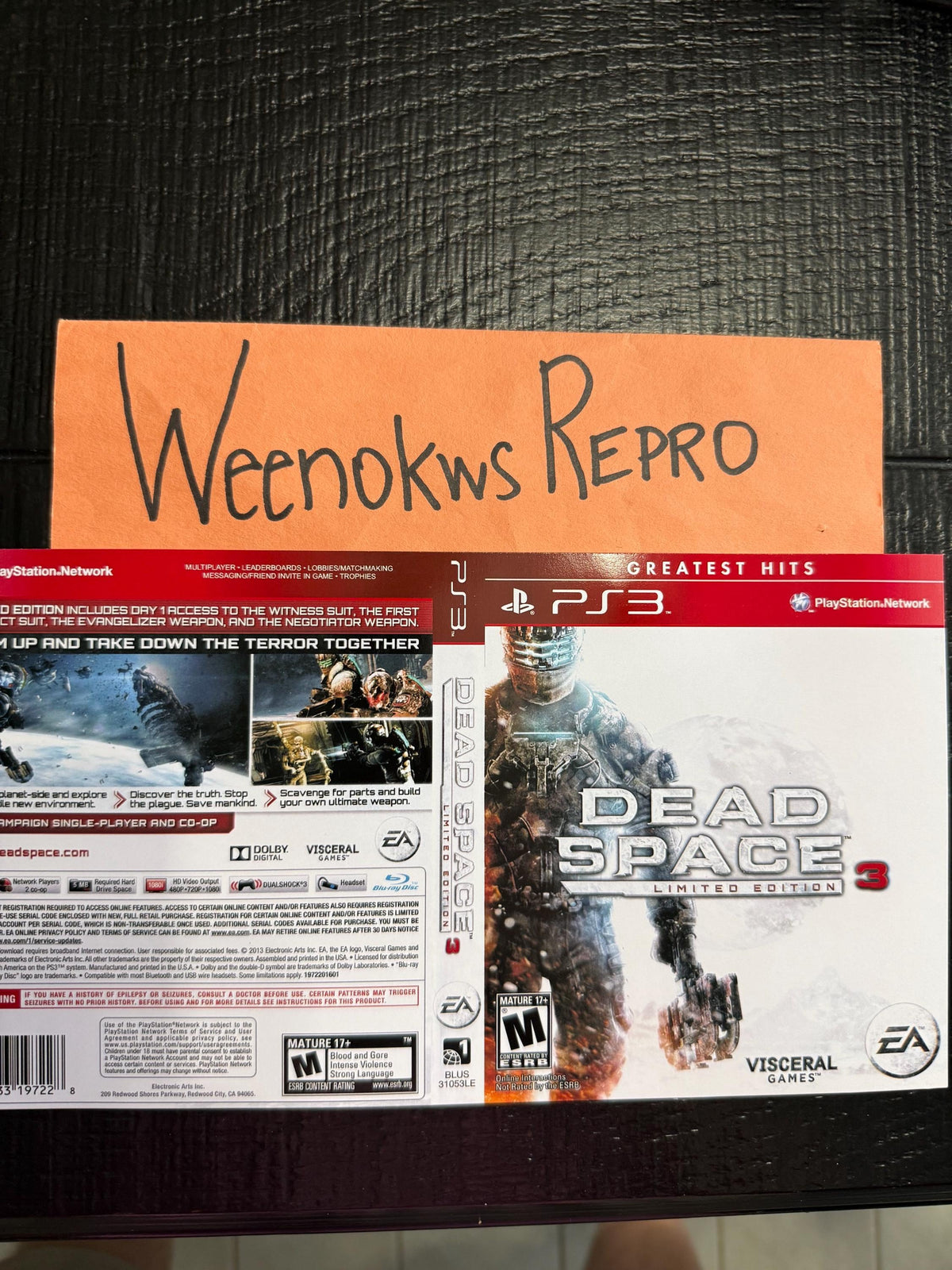 Dead Space 3 Greatest Hits Custom REPLACEMENT Artwork Only No Case! Ps3