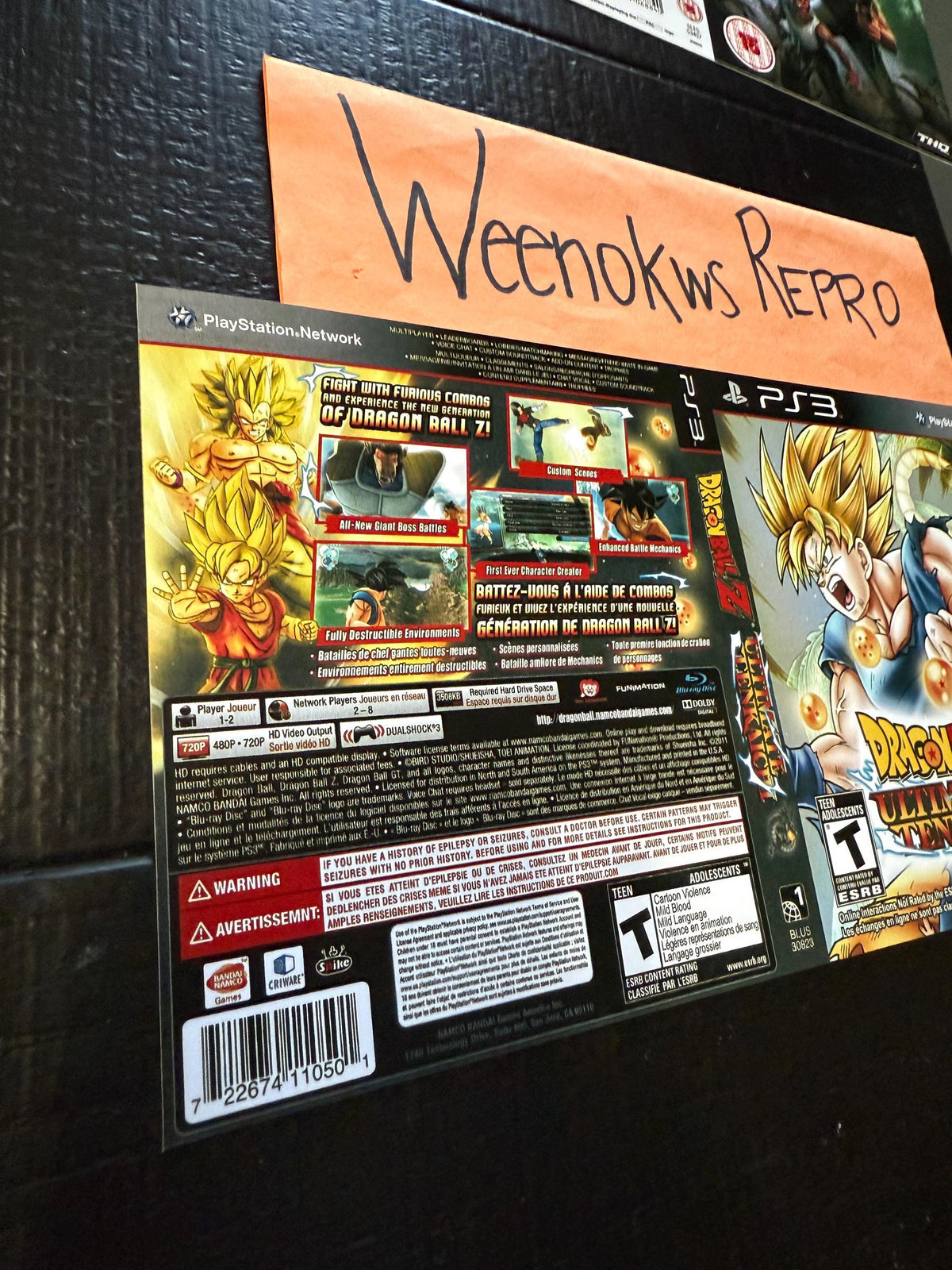 Dragonball Z Ultimate Tenkaichi REPLACEMENT Artwork Only No Case! Ps3