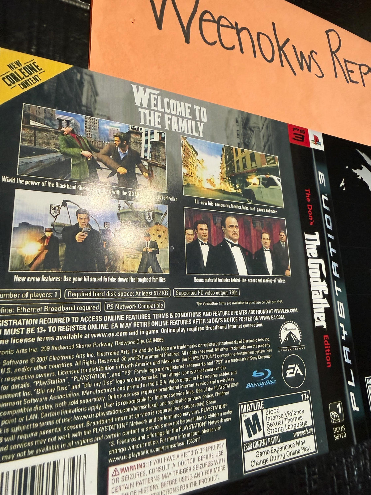 The Godfather The Don’s Edition REPLACEMENT Artwork Only No Case! Ps3
