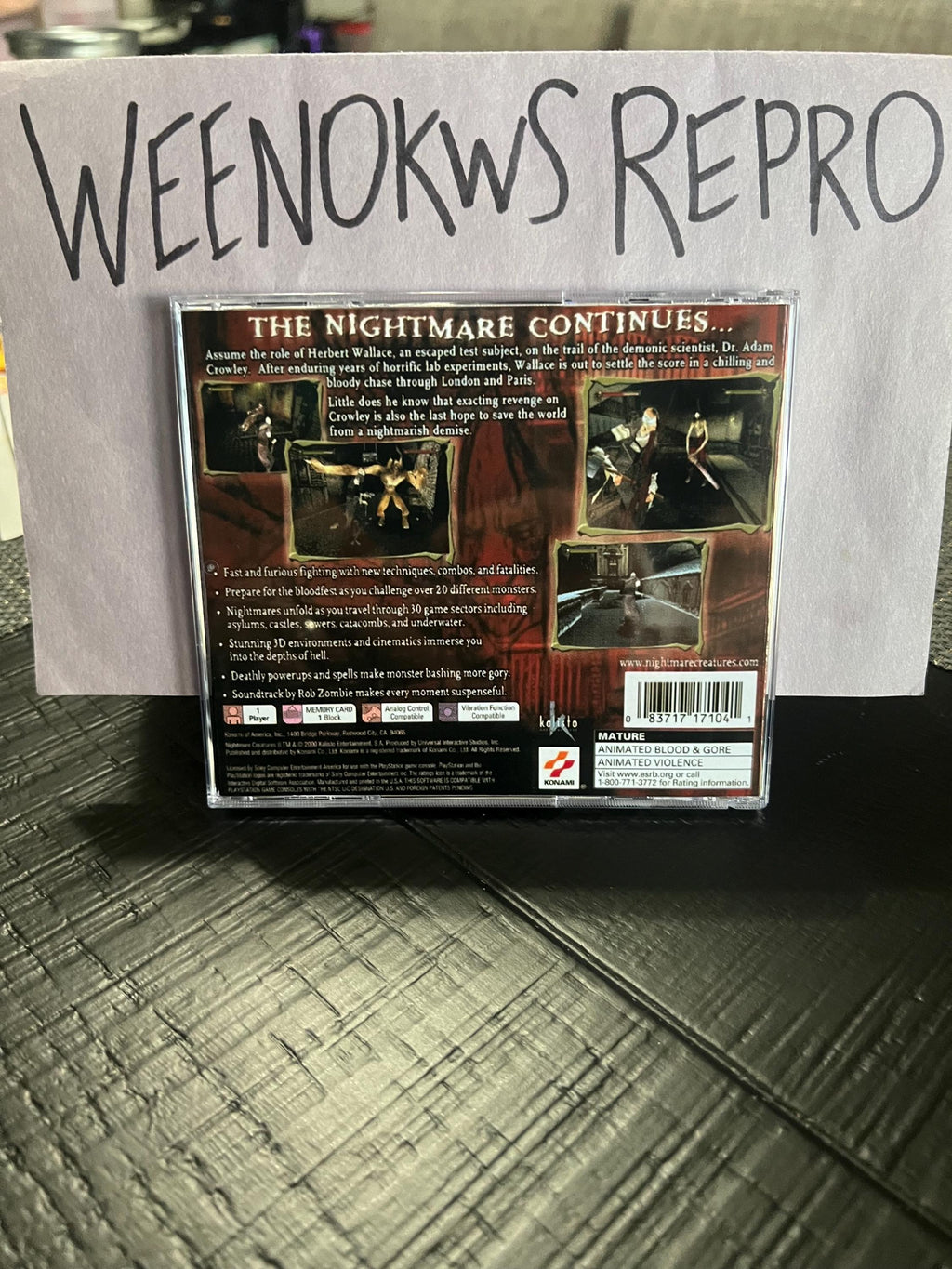 Nightmare Creatures 2 II REPLACMENT CASE No disc! Ps1
