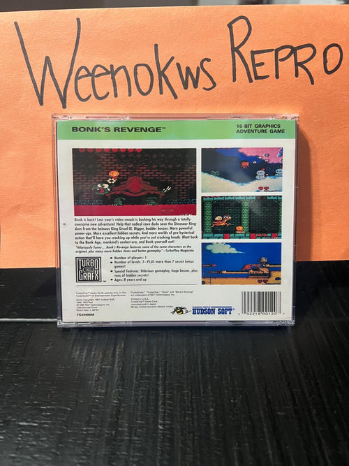 Bonks Revenge REPRODUCTION Case No Game 3D Printed Turbo Grafx