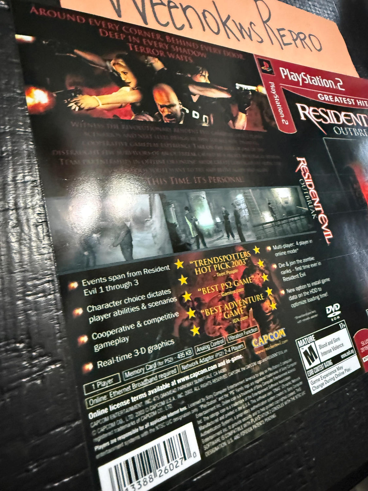 Resident Evil Outbreak Greatest Hits REPLACEMENT ART Only No Disc No Case Ps2
