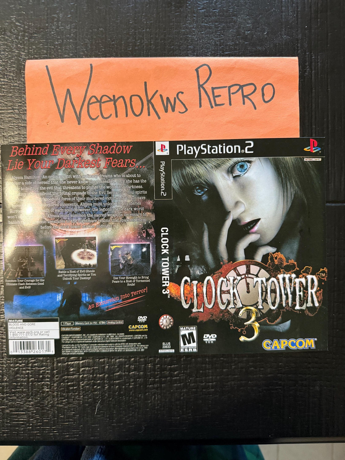 Clock tower 3 REPLACEMENT ART Only No Disc No Case Ps2